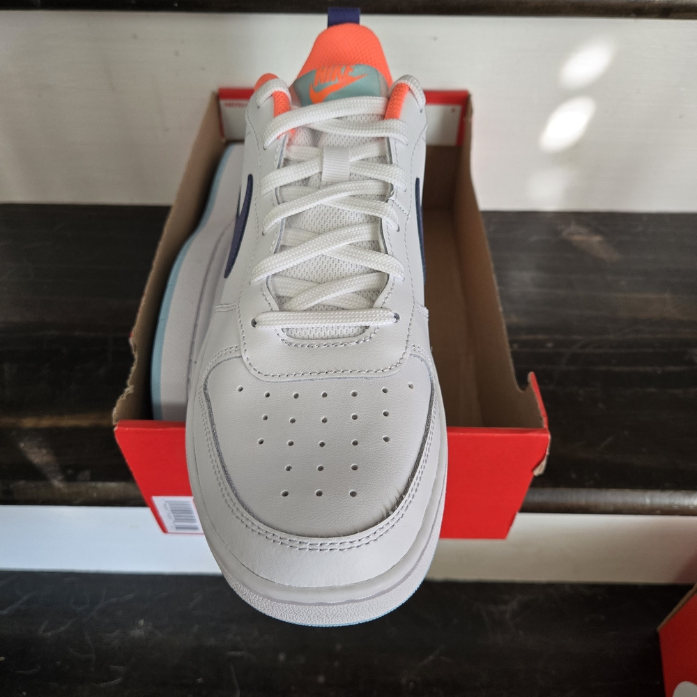 Nike Court Borough Low 2 Shoes - White and Blue 7y--8.5 Women - Picture 2 of 5